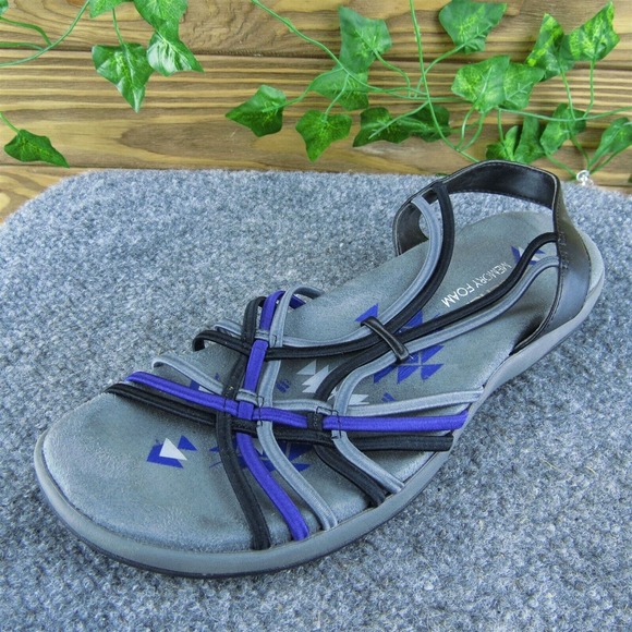Skechers Memory Foam‎ Women Strappy Sandal Shoes Gray Synthetic Size 8 Medium - Picture 1 of 10